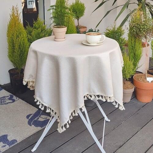 Tassel Coffee Table for Living Room Tablecloth Waterproof Blending Solid Table Cover for The Square Round Room Decor Aesthetic
