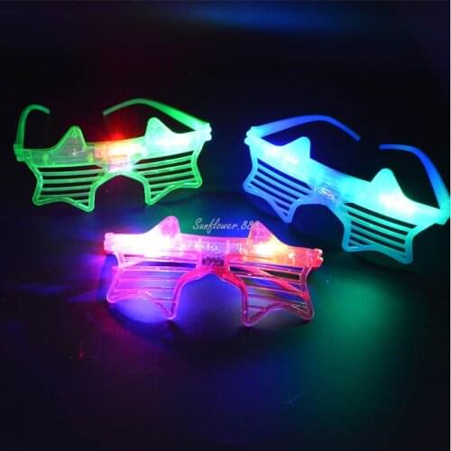 LED Light Sunglasses Glow in Dark Neon Party Supplies 4 Color Star Shutter Shades Glasses Plastic Adult Kids -Batteries Included