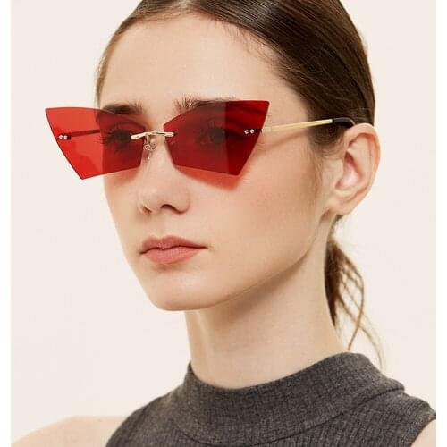 Veshion frameless retro sunglasses women cat eye gold metal rimless ladies sun glasses uv400 brown red 2021 summer eyewear