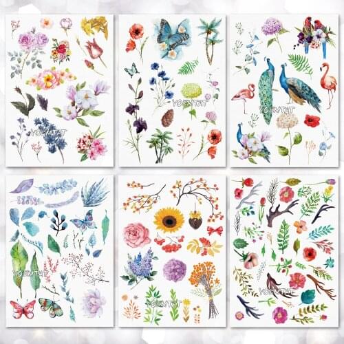 Flower Rose Temporary Tattoo Stickers Waterproof Women Fake Hand Animal Tattoos Adult Men Body Art