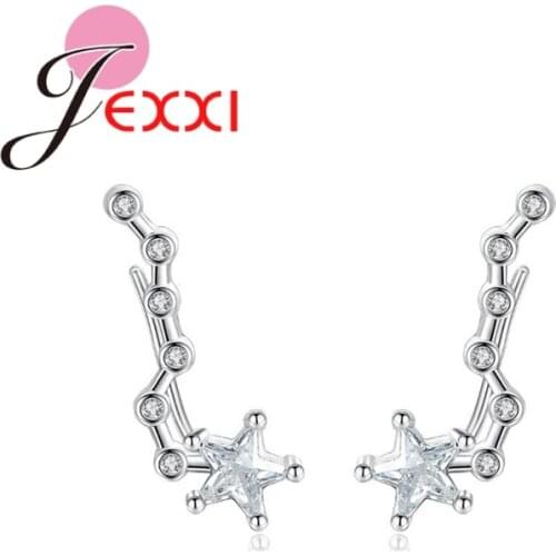 Exquisite High Quality Star Design Sparking Luxury CZ Crystal 925 Sterling Silver Earring Clip Girls Party Accessories