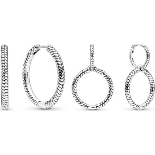 Authentic 925 Sterling Silver Earring Moments Charm Double Hoop Earring For Women Wedding Party Gift Fashion DIY Jewelry