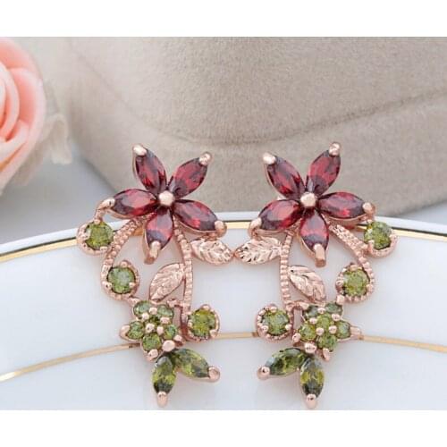 RONGQING Fashion Rose Gold AAA Zircon Flower Earrings for Women Unique Flower Earrings Sister Gift High Quality