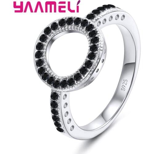 100% Genuine 925 Sterling Silver Forever Lover Clear Black CZ Circle Round Finger Rings for Women Jewelry Christmas Gift