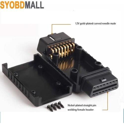 12V Port ELM327 OBD2 Connector Cover with Enclosure J1962m Plug with Enclosure 16pin Male Female Connector DIY Tool Two Open