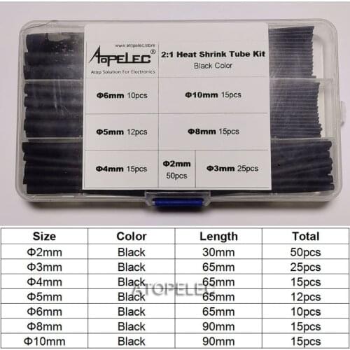 142pcs Polyolefin 2:1 Heat Shrink Tubing Assorted Insulation Shrinkable Cable Sleeve Black Combo Box Wrap Wires DIY Kit