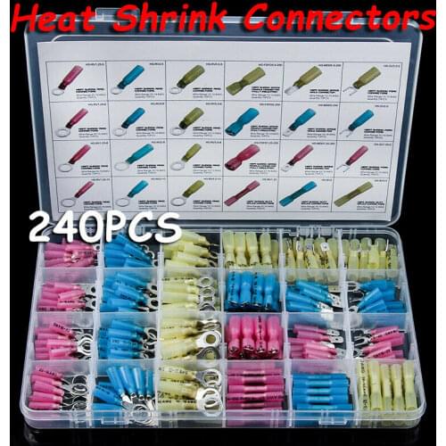 240PCS 10-22AWG Seal Crimp Butt Heat Shrink Wire Splice Connectors Terminals Set
