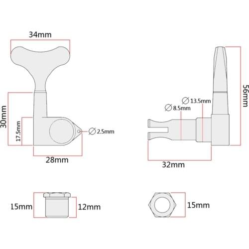 2R2L Alloy Guitar String Button Tuning Pegs Machine Heads For 4 String Bass