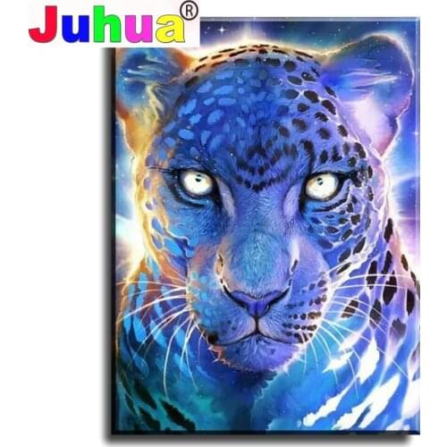 5d Photo Round Diamond Painting Blue Leopard Full Drill round Square Mosaic Home Decoration Handmade Embroidery Gift Animal