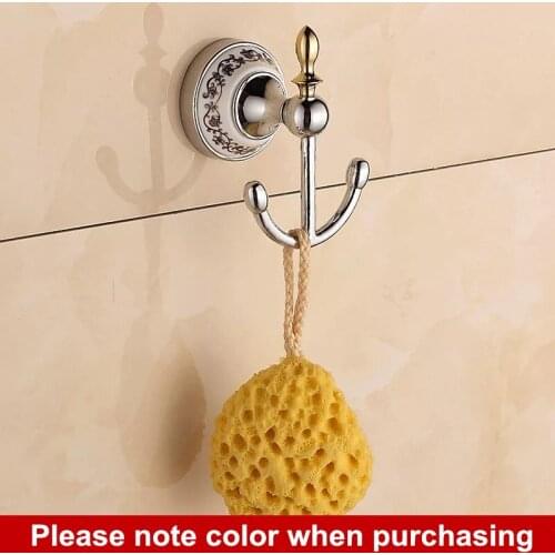 Free shipping European delicate gold bathroom products High-grade ceramic+stainless steel coat hooks Living room double pothooks