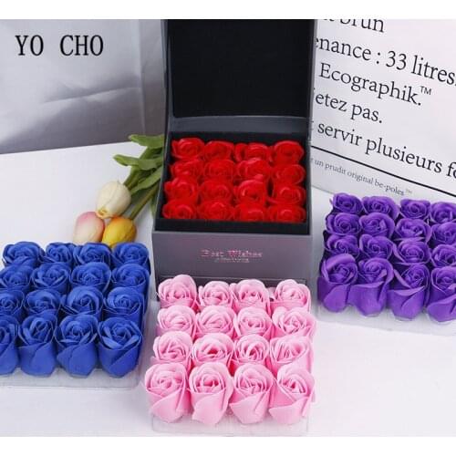 YO CHO 16pcs/Box Roses Real Touch Everlasting Flowers Red Blue Pink Rose Artificial Wedding Valentines Day Birthday Gift Flower