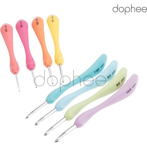 Dophee 8pcs/set Plastic Aluminum Crochet Hooks With Soft Handles Knitting Needles Tools DIY Yarn Kit Set