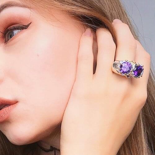 Pretty Big Purple Zirconia Ring Silver-Color Jewellery Brass Rings Women Latest Fashion Jewelry Female