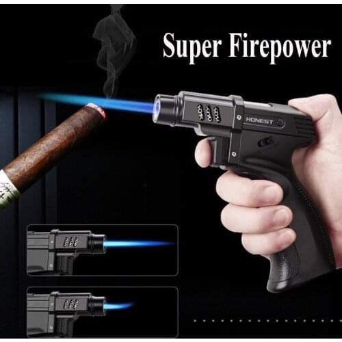 Gas Gun Lighter High Capacity Windproof Torch Jet Butane Turbo Lighters Blue Flame BBQ Candle Cigar Lighter Dropship Suppliers