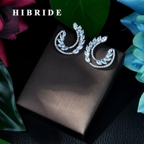 HIBRIDE Exquisite Leaf Shape Stud Earrings Orecchini for Women Aretes boucle d'oreille kupe Bridal Wedding Engagement brincoE-45