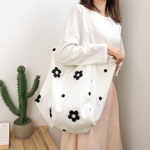 Women Canvas Large Capacity embroidery Shoulder Bag Daily Shopping Bags Students Books Bag Thick Cotton Cloth Handbags Tote Girl