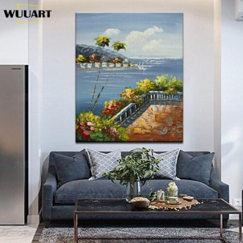Hand-painted oil painting mediterranean landscape picture for living room canvas painting on the wall to the living room unframe
