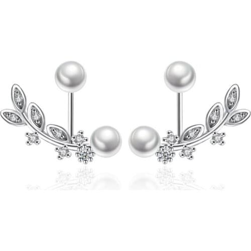 Korean fashion pearl leaf hanging earring jackets