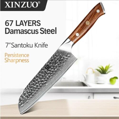 XINZUO 7" inch Santoku Knife Japanese Damascus Steel VG10 Kitchen Chef Knives Stainless Steel Kitchen Tools