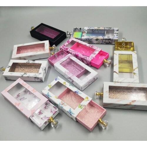 Multi Color Butterfly Marble Dollars Printing Diamond Handle Drawer Eyelash Packing Box 3D Eyelashes Packaging Case with Tray SN