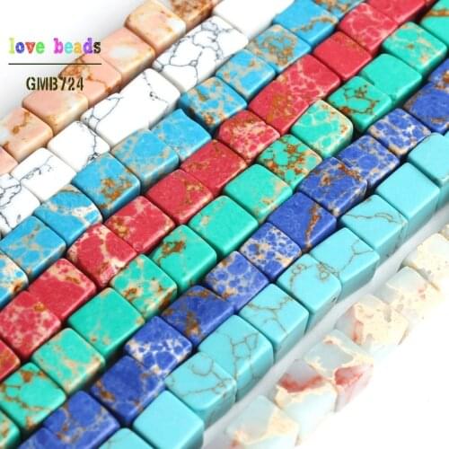 Multicolor Sediment Jaspers Turquoises Stone Irregular Square 60pcs Beads for Jewelry Making DIY Bracelet 15'' Strand 6*6mm