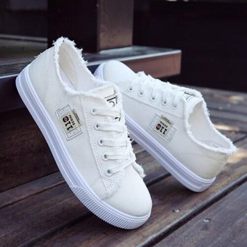 Fashion Womens Sneakers Casual Shoes Female Summer Canvas Shoes Trainers Lace Up White Shoes 35-43 Women vulcanize shoes