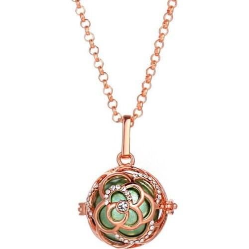 Fancy Rose Cutout with Rhinestones Openable Locket Cage Pregnant Women`s Chime Music Necklace