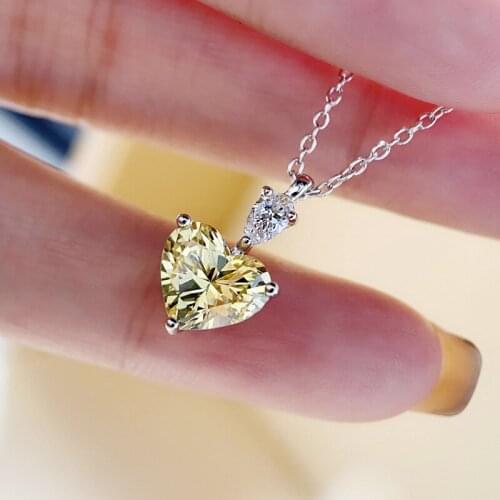 Fashion Heart Pendant Necklace For Women Romantic Wedding Engagement Jewelry Inlay Yellow Cubic Zirconia S925 Chain Dainty Gifts