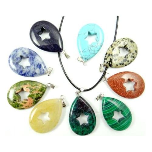 Natural Stone Quartz Crystal Lapis Turquoises Tiger eye Water droplets pendant for diy Jewelry making necklace Accessories