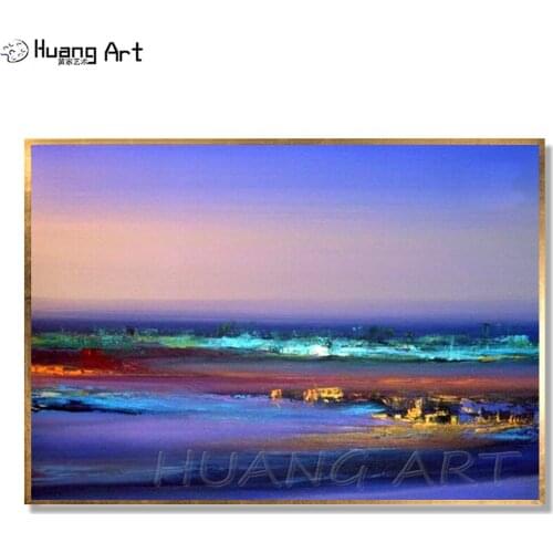 Professional Handmade Purple Abstract Sea Landscape Painting on Canvas Modern Abstract Oil Painting for Room Wall Decor Painting
