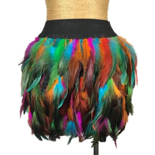 Nightclub Stage Costume Coloful Feather Skirt Big Size Burning Man Festival Performance Outfits African Hula Dance Clothing 1767