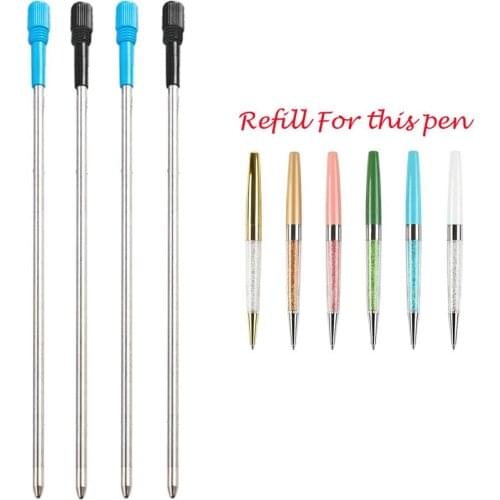 1000pcs/lot Blue Black Ink Metal Pen Refill Crystal Diamond Ballpoint Pen Student Pen Rod Writing Tools Office School Supplies