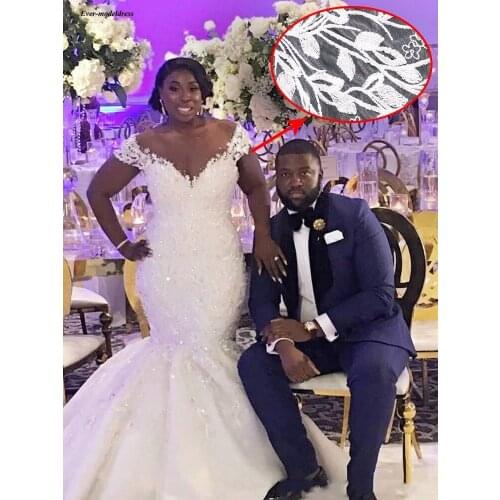 Africa Mermaid Wedding Dresses 2021 Sheer Neck Covered Button Back Sweep Train Beaded Vestido De Novia