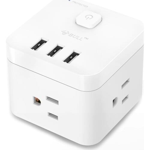 BULL Smart Power Strip Surge Protector with Rotating Flat Plug USB Charging Station for Desktop 3 USB 3AC Wireless Wall Tap