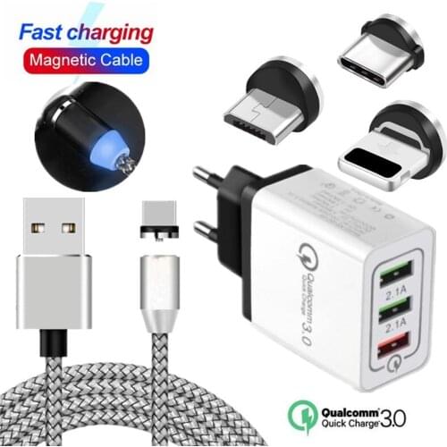 Quick Charge 3.0 Charger USB Cable For iphone Xiaomi Samsung Huawei Fast Magnetic Cable Honor 20i 10i 8X 8S 8A 8C Mate 10 20 Pro