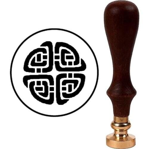 WPamp Wax Seal Stamp with Brown Wood Handle & Round Brass die - Celtic Kno