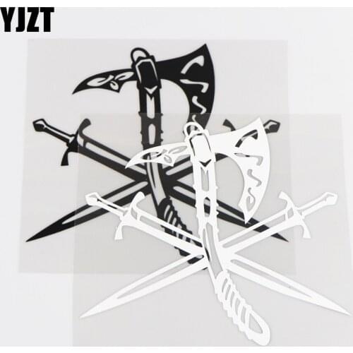 YJZT 15.5CM×16.7CM Personal Defense Weapon Legend Axe Sword Creative Car Sticker Vinyl Body Decal 1C-0003