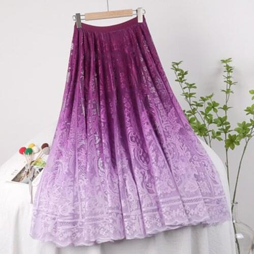 Limited Ladies 2021 High Qualitty Embroidery Hollow Out Patchwork Lace Midi Skirt