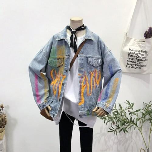 New 2021 Womens Denim Jacket Coats Spring Autumn Jacket Hip Hop Printed Patchwork Jean Jacket Female Harajuku Bf Denim Jackets