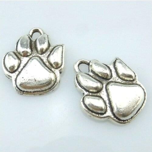 10pcs Antique Silver Vintage Dog Paw Print Charms Pendant For Jewelry Making Bracelet 13748