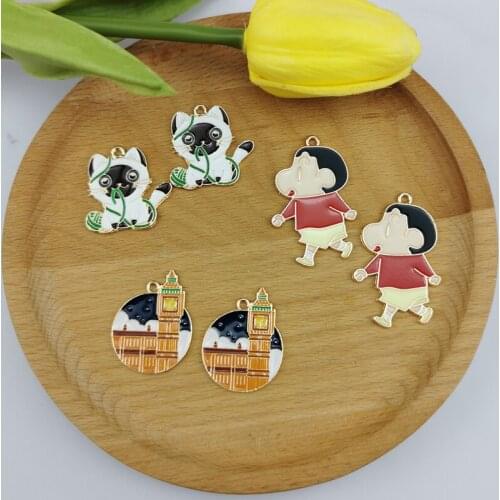 10pcs Cartoon Boy Wool Cat Enamel Charms Pendant Metal Big Clock Charm Finding Fit DIY Earrings Bracelet Jewelry Make Accessory