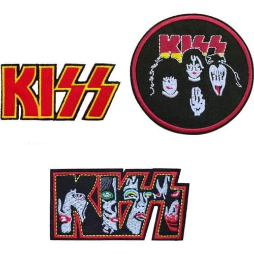 KISS band logo badge embroidered iron on patch, Music punk biker vest fabric badge, jacket jean backpack clothing patch DIY