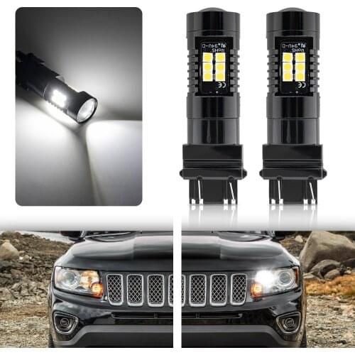 2pc Xenon White 3157 P27/7W P27 7W T25 LED Bulbs For Jeep Compass 2017 2018 2019 LED Daytime Running Light Canbus DRL Lamp