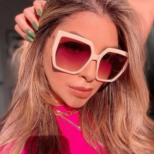 2021 Luxury Brand Vintage Square Sunglasses Women New Beige Gradient Oversized Alloy Cat Eye Sun Glasses Female Eyewear UV400