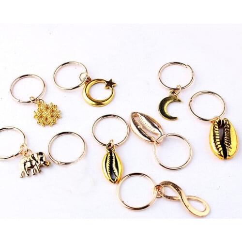5 Pcs/set Hair Braid Dreadlocks Bead Gold Silver Shell Stars Moon Hair Rings African Braids Metal Pendant Decorative Accessories