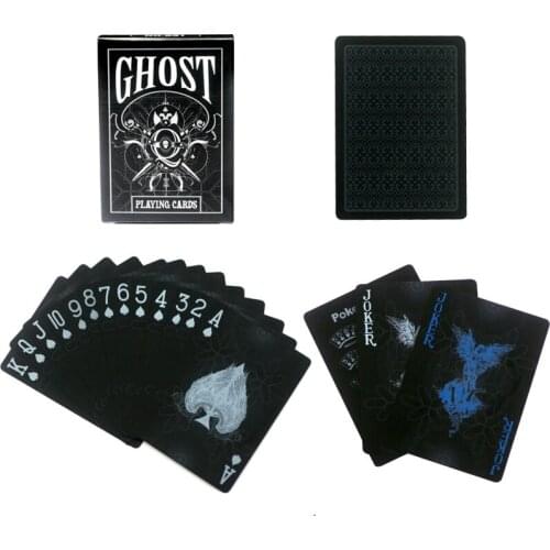 55pcs pvc waterproof plastic embossed pure black poker set magic tool playing cards deck for collection present