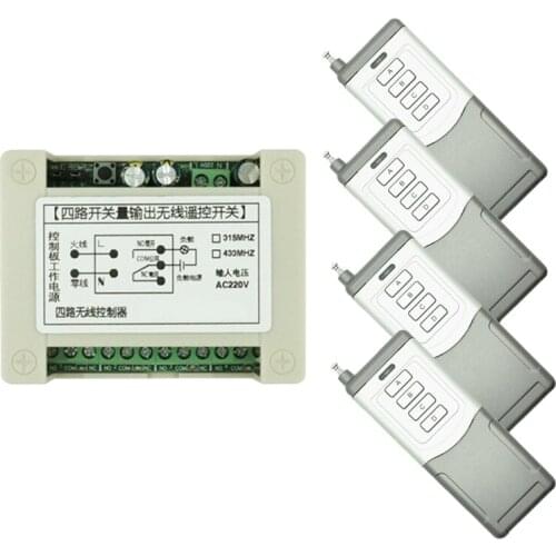 AC 220V 4 CH Channel 4CH RF Wireless Remote Control Switch System Receiver + Transmitter, 315 433 MHz
