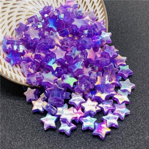 50pcs/Lot 11mm Acrylic Spacer Beads Plating AB Five-pointed Star Transparent Rainbow Color Beads For Jewelry Making #05