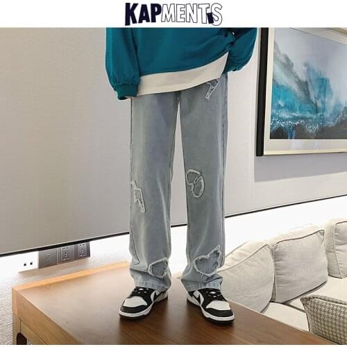 KAPMENTS Men Broken Love Y2k Baggy Jeans Pants 2021 Mens Wide Leg Streetwear Vintage Denim Trousers Male Korean Fashion Joggers
