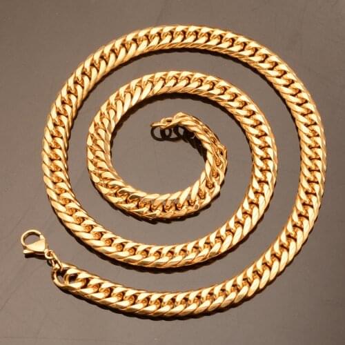 9mm Hot Sale Fashion 316L Stainless Steel Gold Tone Cuban Curb Chain Jewelry Mens Womens Necklace Or Bracelet Bangle 7-40"